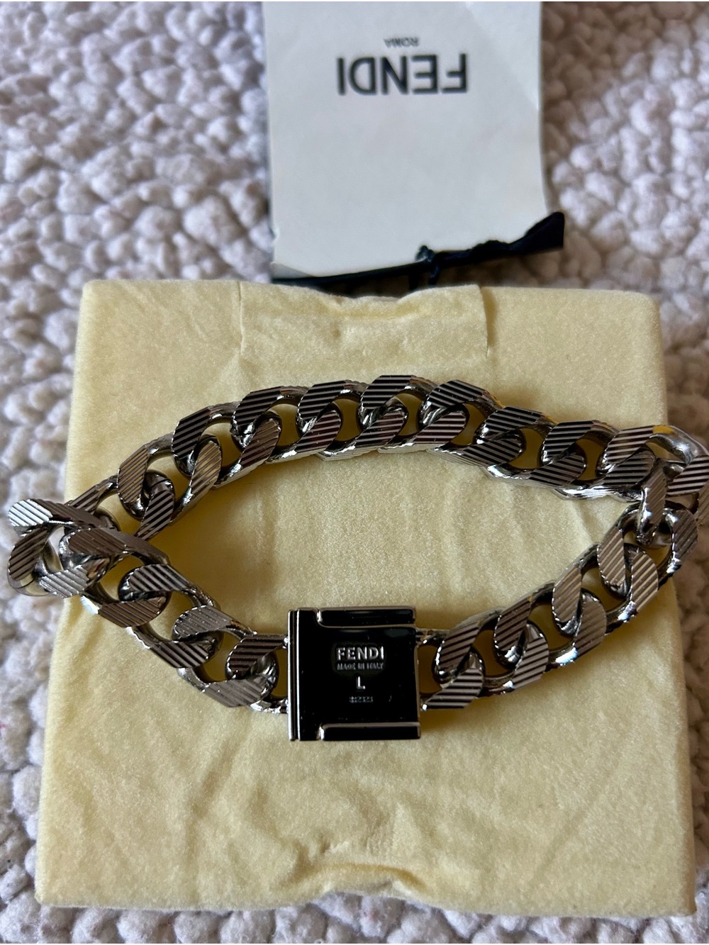Fendi Palladium Shadow Chain Bracelet with Square Branded Clasp - Size Large - Picture 4 of 14